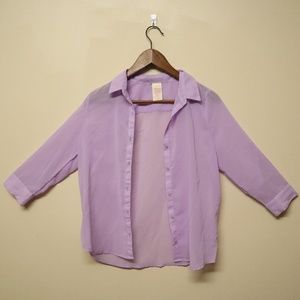Sheer Lavender Button Down Top